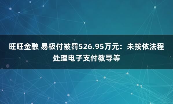 旺旺金融 易极付被罚526.95万元：未按依法程处理电子支付教导等