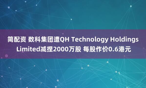 简配资 数科集团遭QH Technology Holdings Limited减捏2000万股 每股作价0.6港元