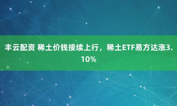 丰云配资 稀土价钱接续上行,稀土ETF易方达涨3.10%