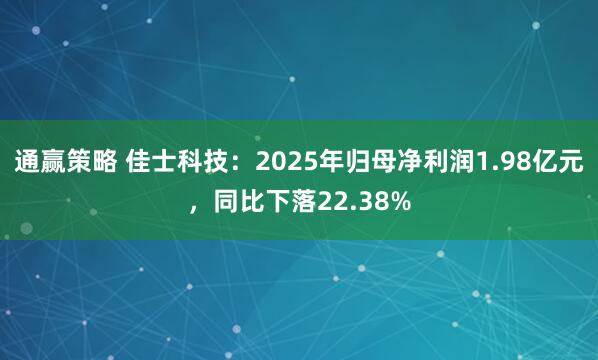 通赢策略 佳士科技：2025年归母净利润1.98亿元，同比下落22.38%